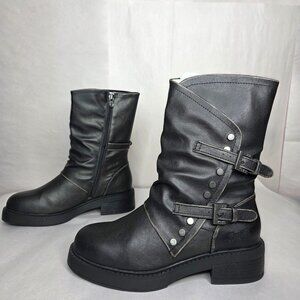 NWT Blowfish Malibu Venice Black Distressed Vegan Faux Leather Boots